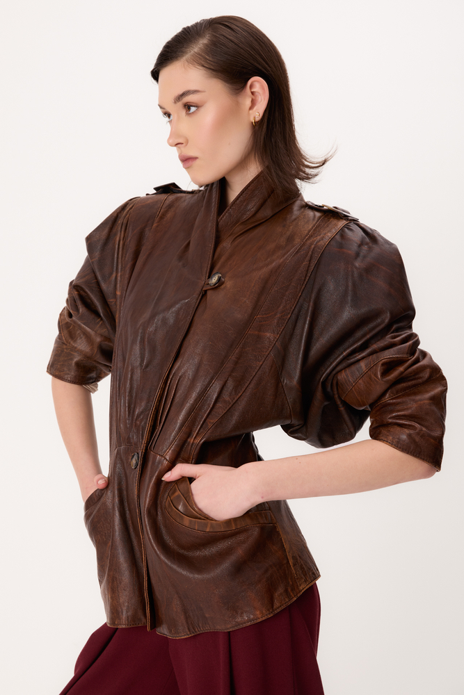 LONG BROWN DIPPED LEATHER JACKET