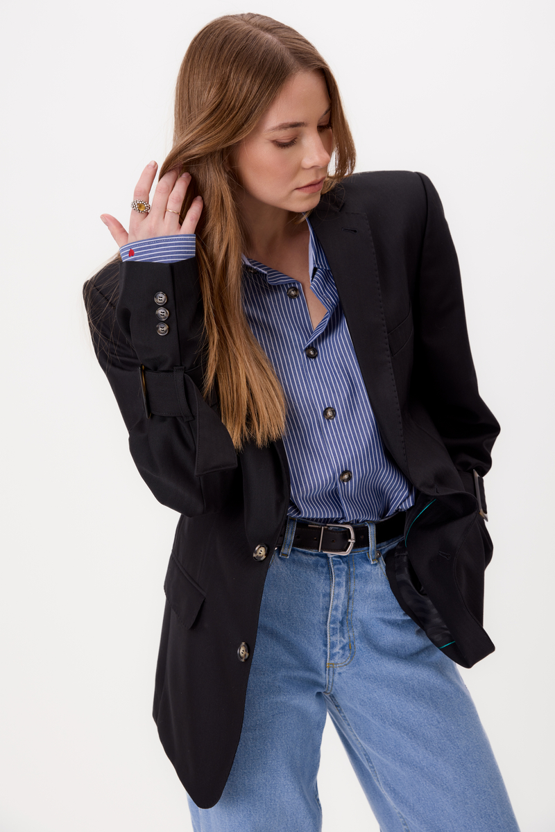 BLACK FITTED JACKET WITH LIGHT STRIPES WITH BUCKLES MODEL No6