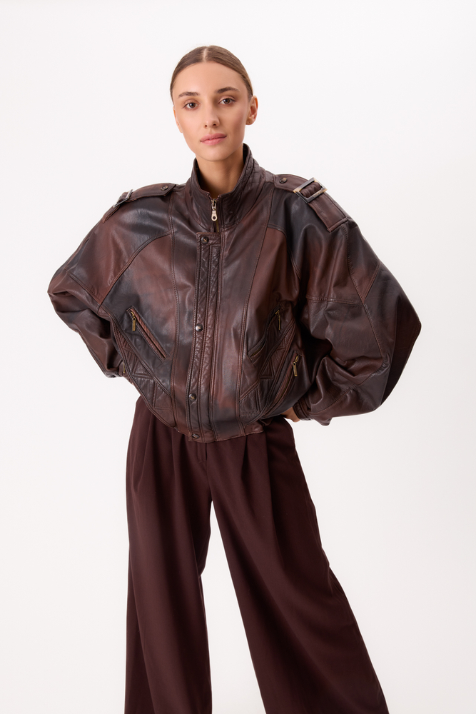 BROWN LEATHER BOMBER JACKET