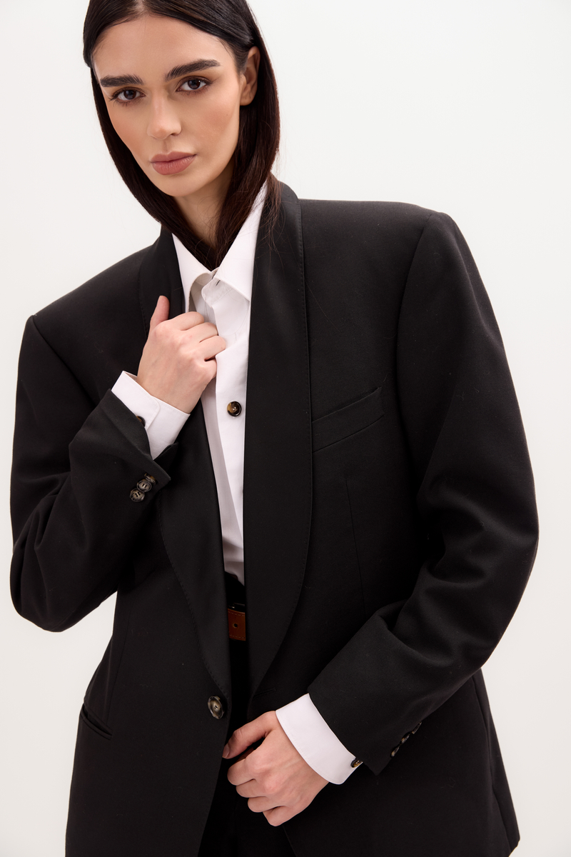 LONG BLACK JACKET MODEL No4 WITH SILK COLLAR