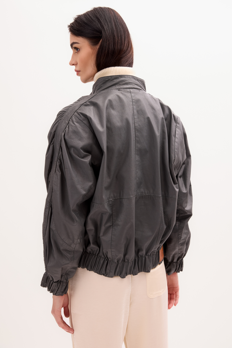 GRAPHITE LEATHER JACKET WITH POCKETS