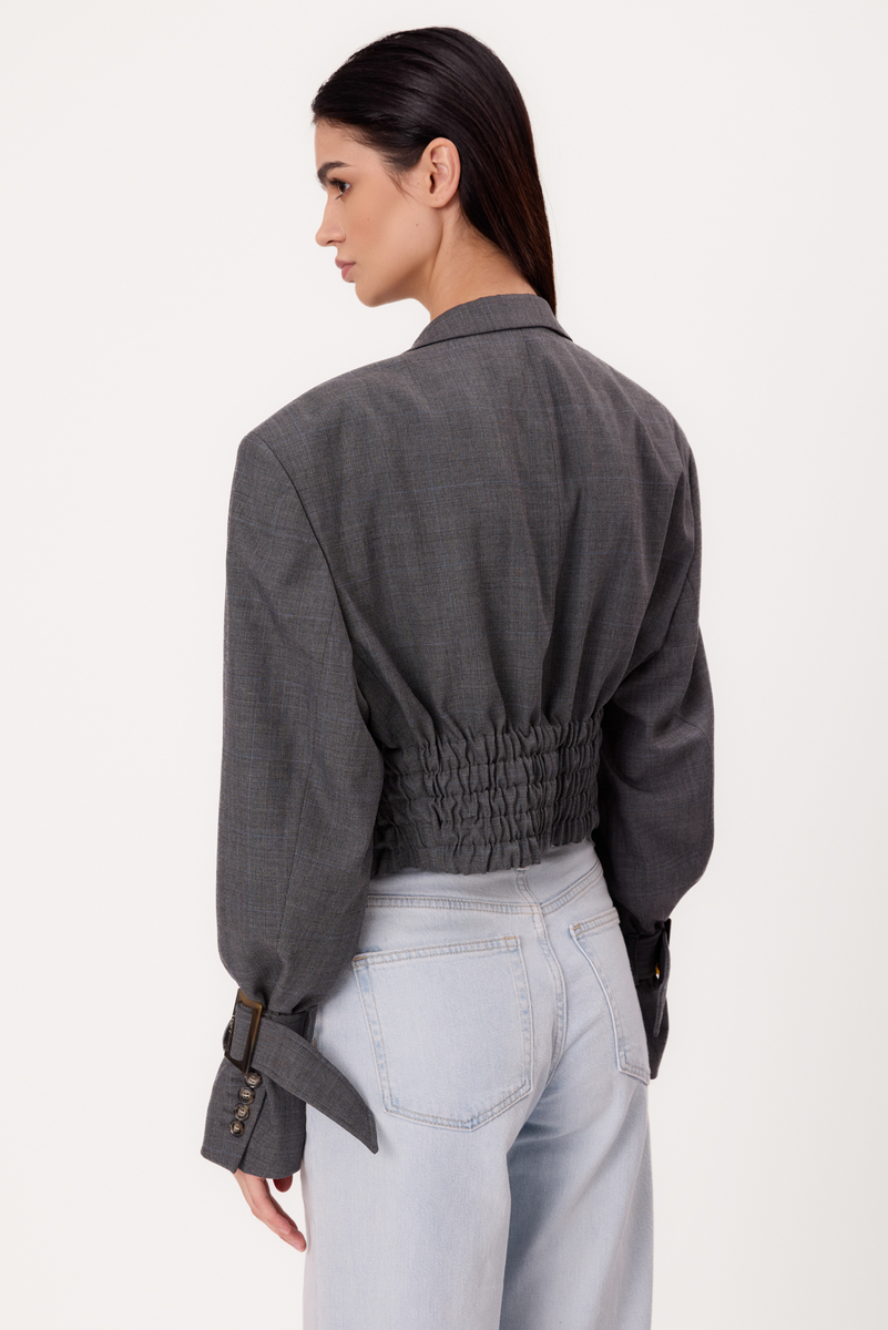 GRAY SMOOTH FITTED REGULAR JACKET WITH BUCKLES MODEL No5