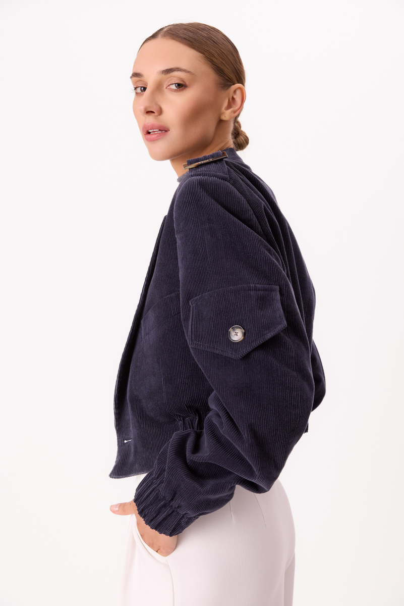 NAVY BLUE VELVET BOMBER JACKET
