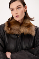 BLACK LEATHER JACKET WITH DETACHABLE FUR COLLAR