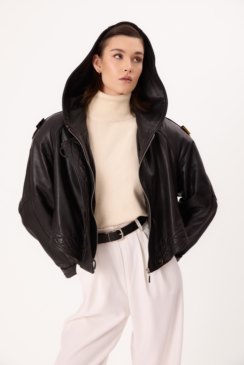 BLACK OVERSIZE LEATHER JACKET