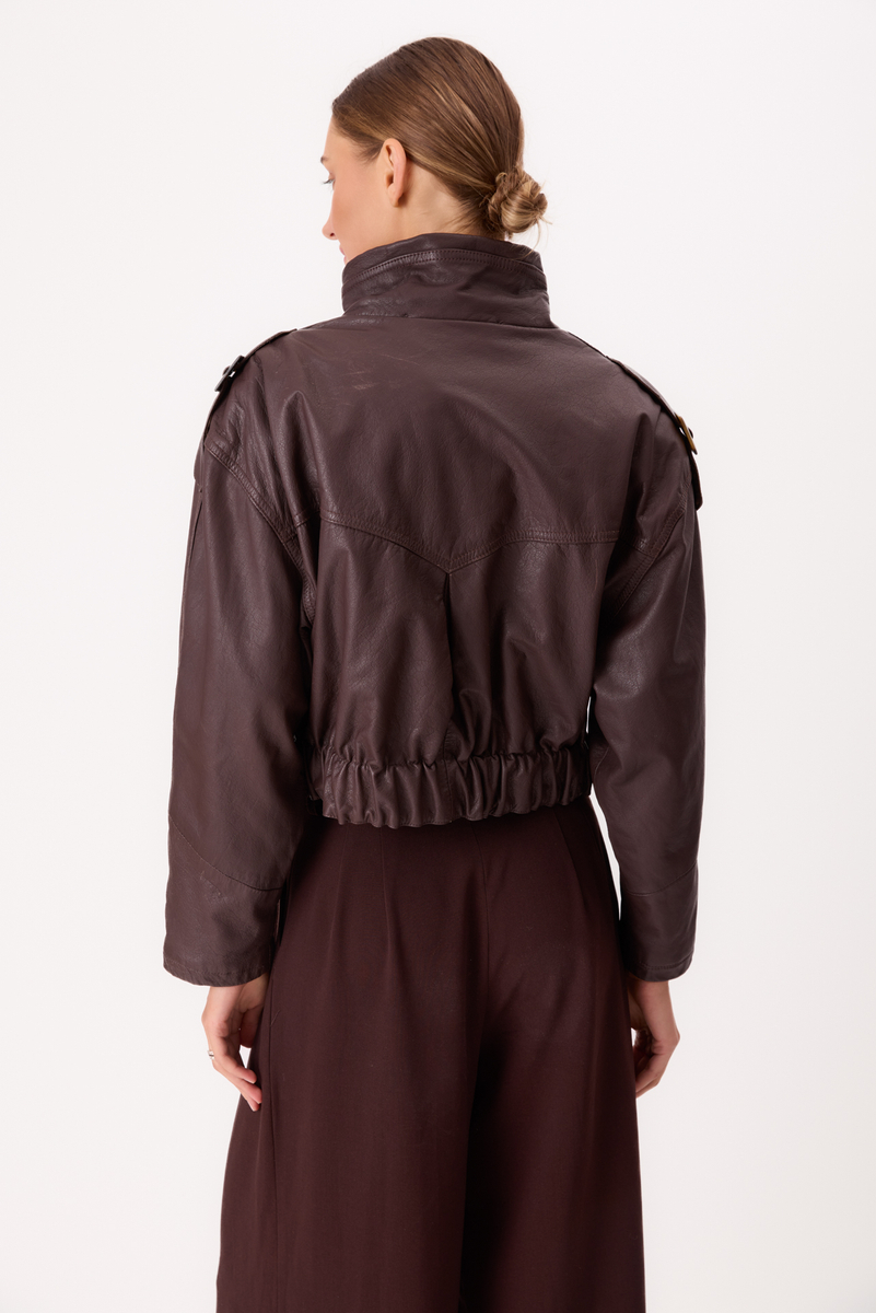 CHOCOLATE BOMBER LEATHER JACKET