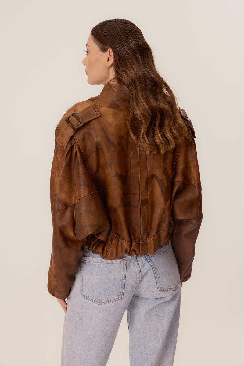 RUDA PRZECIERANA VINTAGE KURTKA SKÓRZANA OVERSIZE