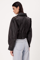 SHORT BLACK REGULAR LEATHER FITTED JACKET WITH EPADS