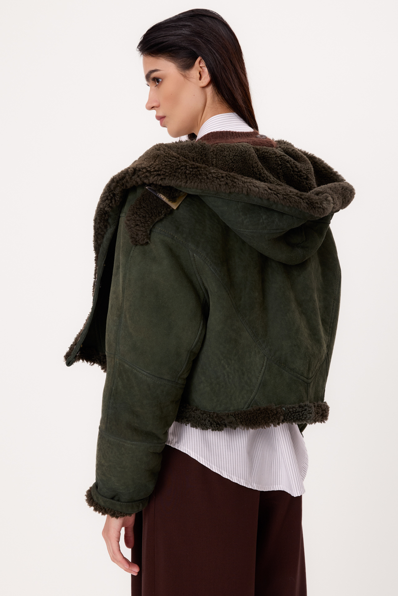 SHORT DARK GREEN NATURAL SHEEPSKIN