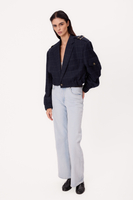 OVERSIZE NAVY BLUE REGULAR CHECKED BOMBER JACKET
