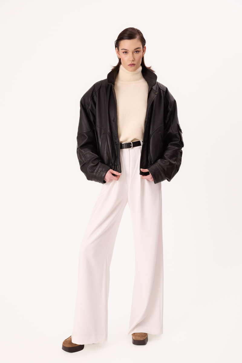 CZARNA KURTKA SKÓRZANA OVERSIZE