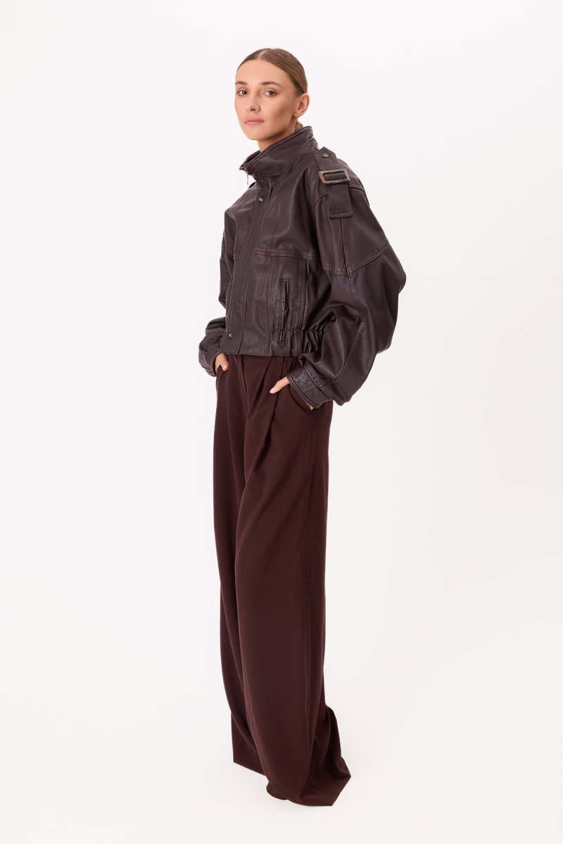 CHOCOLATE BOMBER LEATHER JACKET