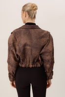 BROWN VINTAGE LEATHER BIKER JACKET WITH FABRICS