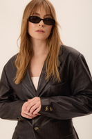 LONG BLACK FITTED STRIPED LEATHER JACKET