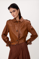 SHORT RED REGULAR LEATHER JACKET IN BOMBER CUT