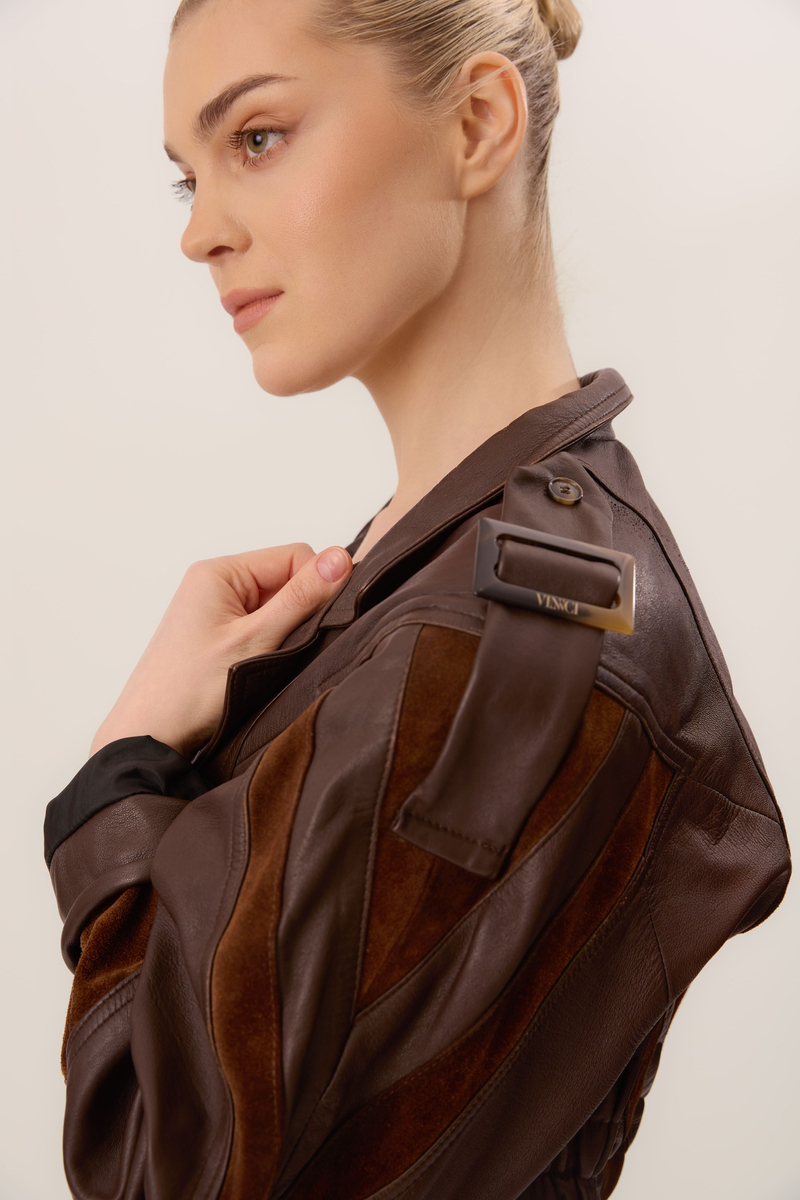 BROWN LEATHER JACKET WITH PADS