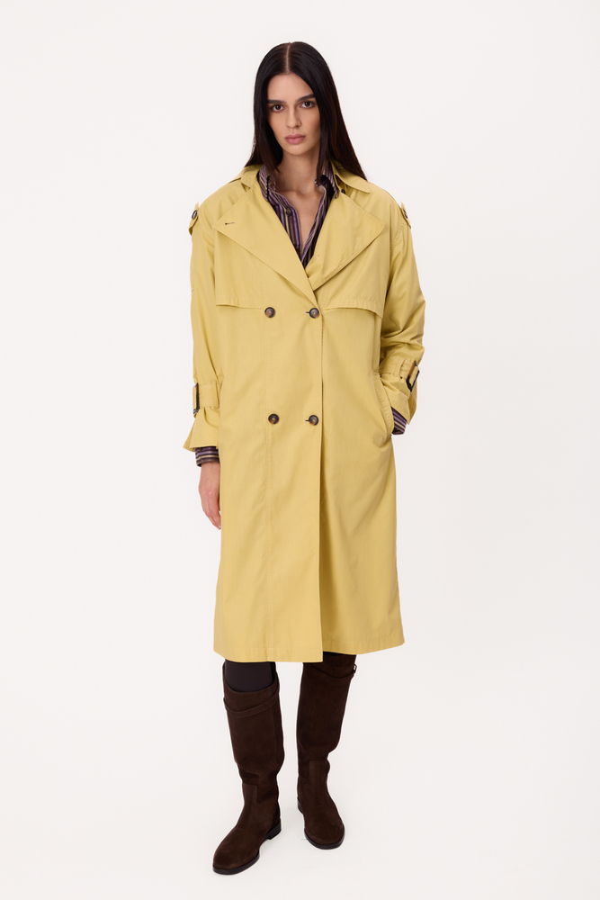 JASNOŻÓŁTY MIDI REGULOWANY W TALII PŁASZCZ PETITE TRENCH COAT