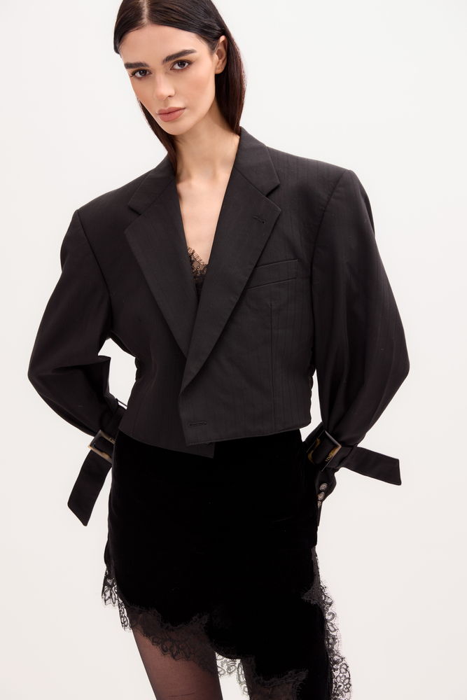 GRAFITOWA MARYNARKA No5 Z KLAMRAMI NA RĘKAWACH