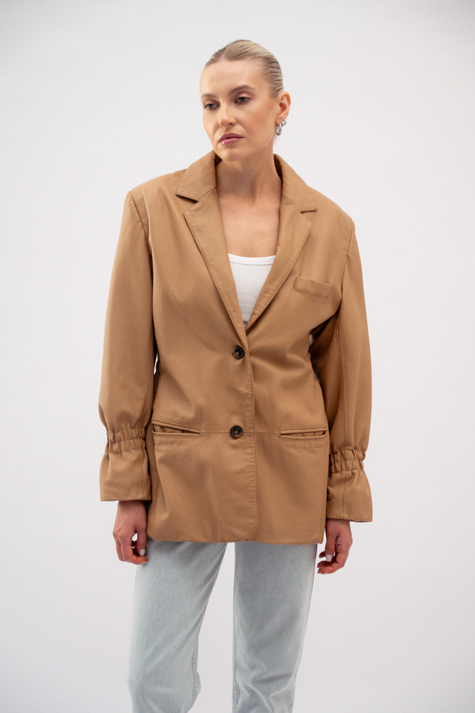 DŁUGA KARMELOWA KURTKA SKÓRZANA MODEL No2