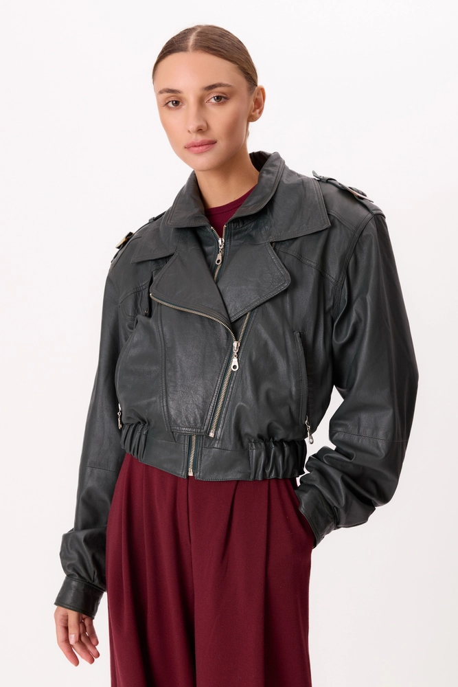 CIEMNOZIELONA SKÓRZANA RAMONESKA